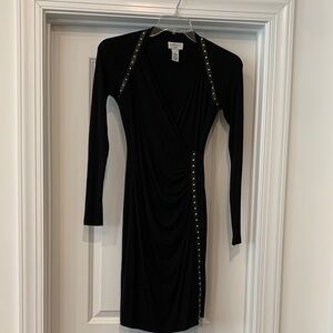 Carmen Marc Valvo  Black Dress with Studded Accents midi small NWOT